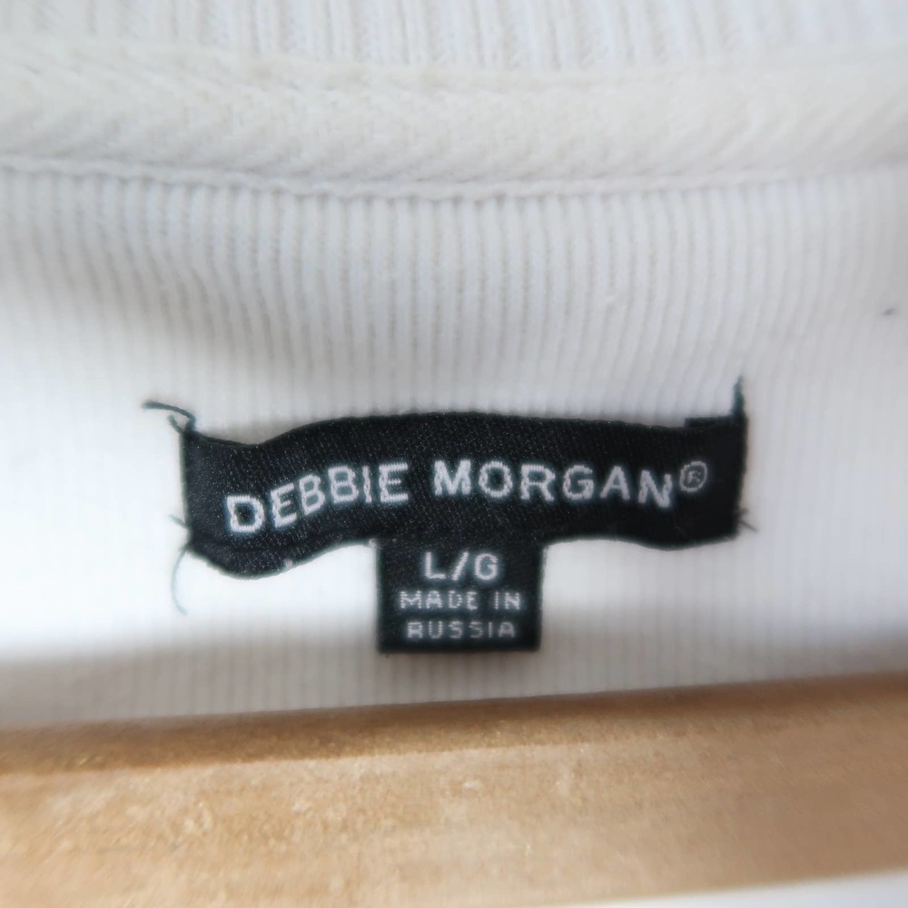 Debbie Morgan white ribbed knit 1/4 zip pullover sweater L - Picture 7 of 8